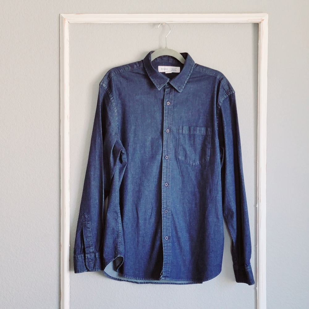 OLD NAVY men long sleeve denim shirt size L